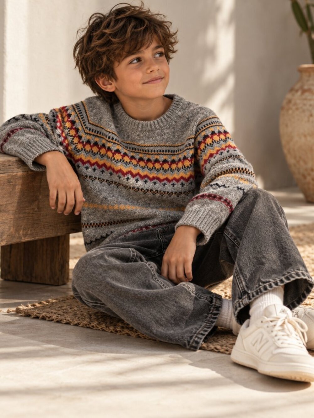 Zara Boys Fair Isle Nordic Knit Sweater Gray Multicolor Size 9-10